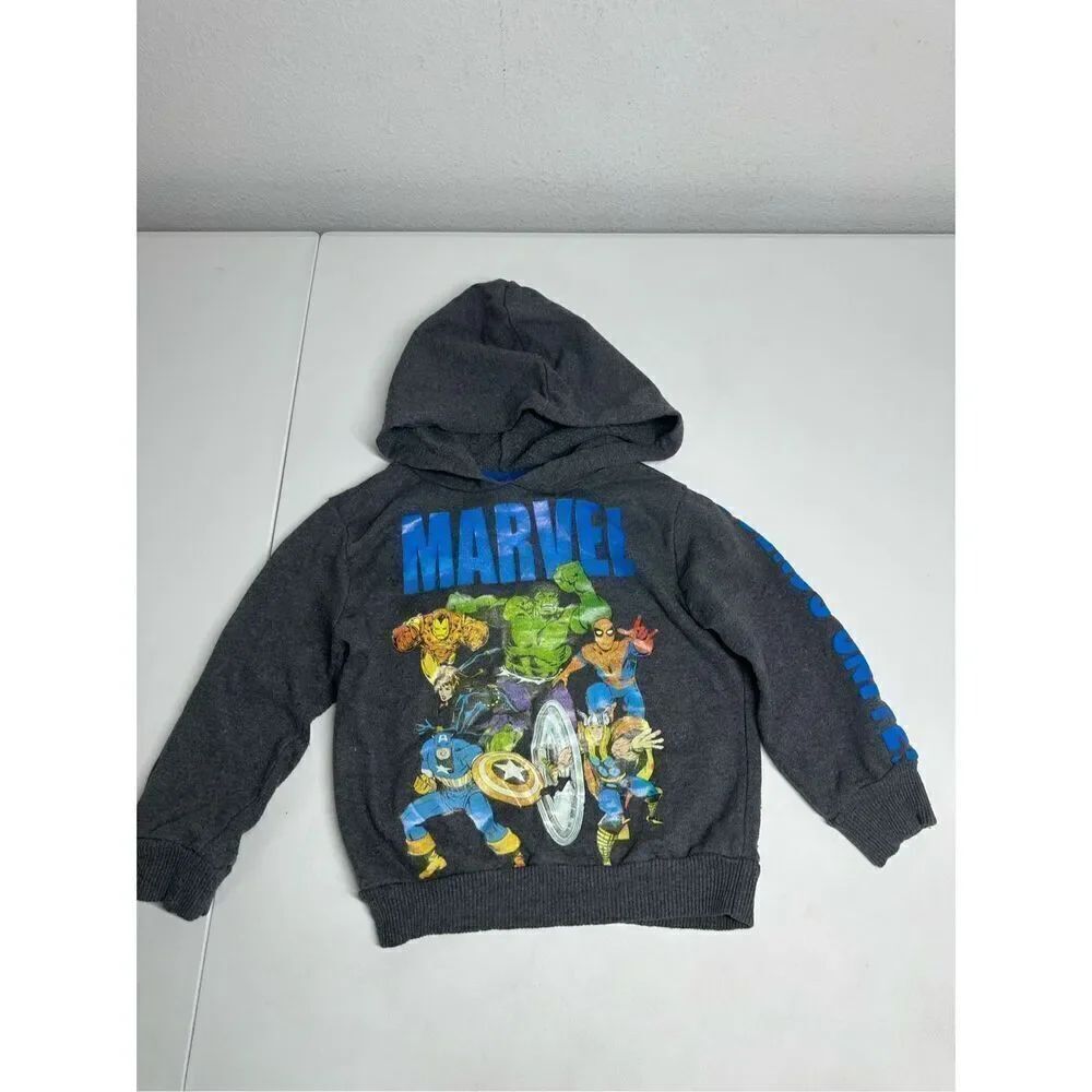 Marvel Avengers Boys Pullover Graphic Sweatshirt Hoodie Size 4 Cotton Blend Gray
